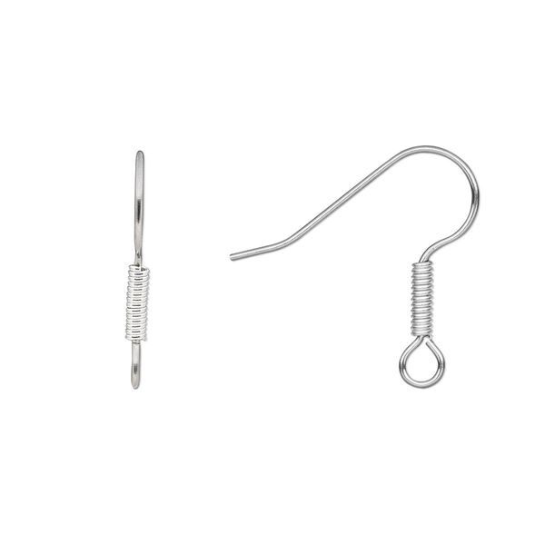 Ear wire fishhook 1pkg50 silver-plated, 19mm / 6x2mm coil / open loop, 21 gauge silver-finished stainless steel / brass 25 pair image number 0