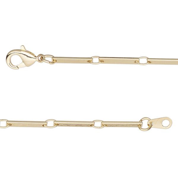 Chain, gold-finished brass, 2mm bar, 20 inches with lobster claw clasp. Sold individually. image number 0