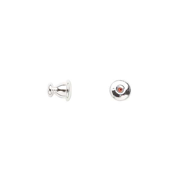 Stick pin clutch, silver-finished brass, 6x5.5mm open-ended. Sold per pkg of 10. image number 0
