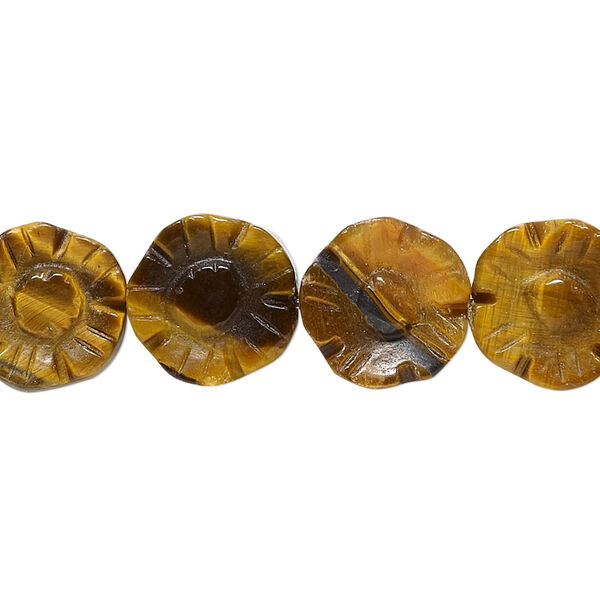 Tigereye 1pkg1, hand-cut carved flower bead natural 15.5-16 inch 12mm image number 0