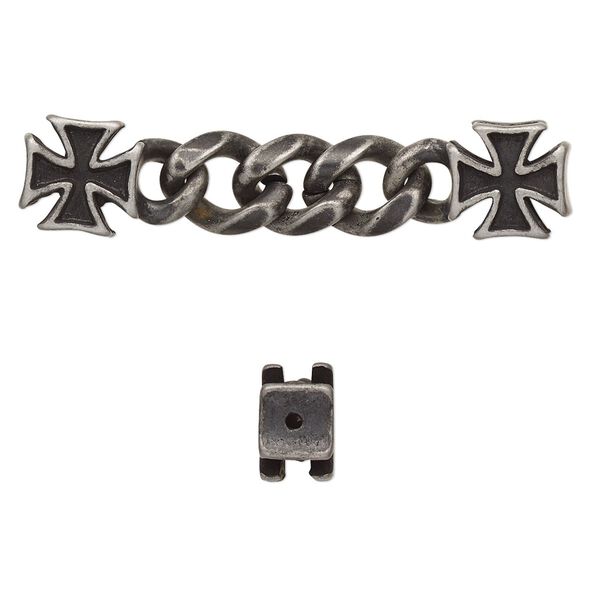 Focal, stainless steel, black, 48x10mm with 11x10mm cross and 9mm curb chain with 2 holes. Sold individually. image number 0
