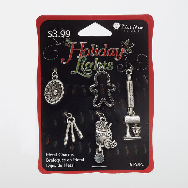 Charm, antique silver-finished "pewter" (zinc-based alloy) and steel, single-sided mixed shapes. Sold per pkg of 6. image number 0