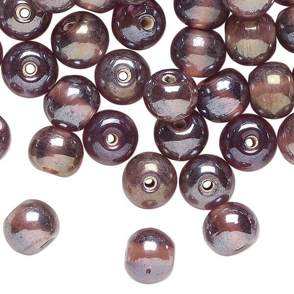 Bead, glass, translucent iridescent purple, 8mm round. Sold per 2-ounce pkg, approximately 75 beads. image number 0