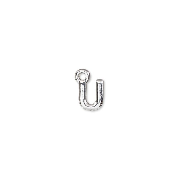 Charm, silver-finished "pewter" (zinc-based alloy), 7.5x6mm alphabet letter U. Sold per pkg of 2. image number 0
