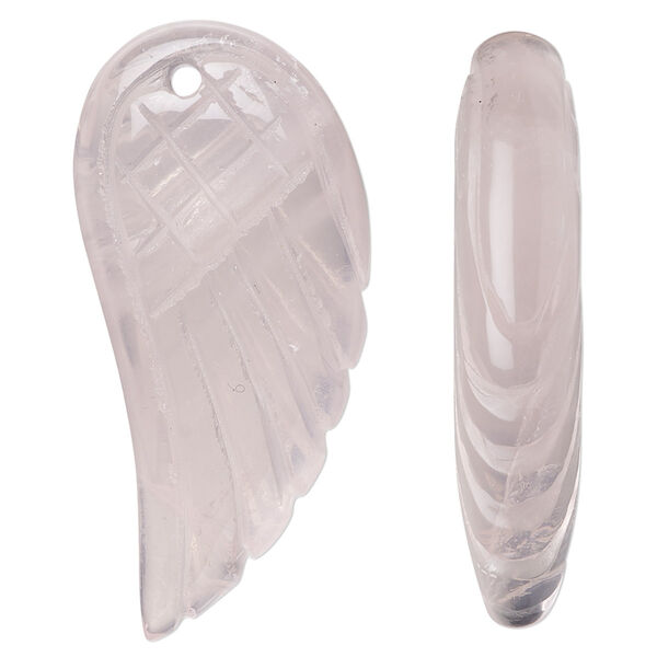 Rose quartz 1pkg1, hand-cut top-drilled 2-sided wing focal 38x18mm-40x19mm image number 0