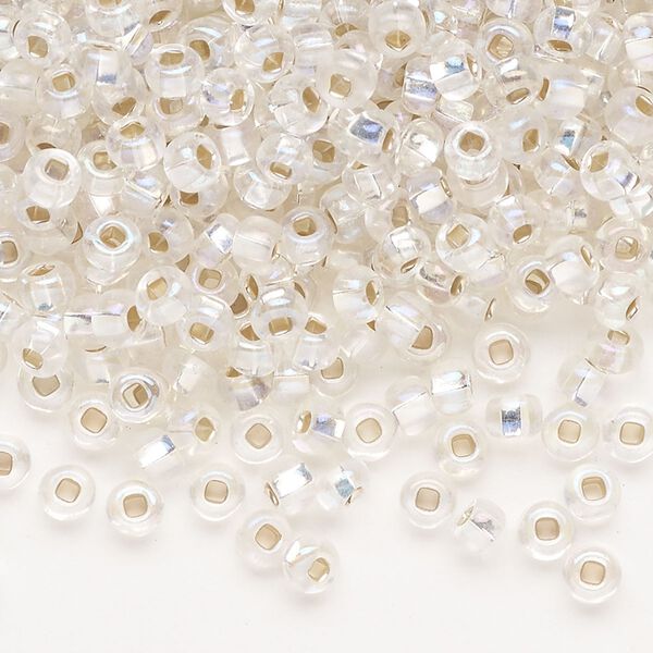 Seed bead, Preciosa Ornela Czech glass, pkg/500g, #6 rocaille, translucent silver-lined rainbow clear, (78109). image number 0