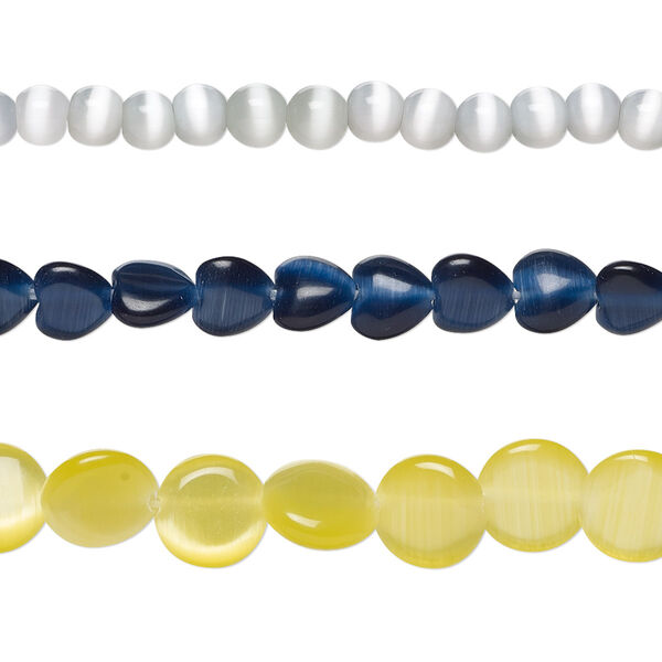 Bead mix, cat's eye glass (fiber optic glass), opaque mixed colors, 4x2mm-10mm mixed shapes. Sold per pkg of (3) 14-inch strands. image number 0