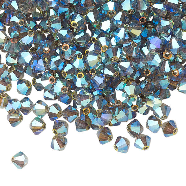 Bead 144pk black diamond AB 2X, Preciosa Czech crystal 4mm bicone image number 0