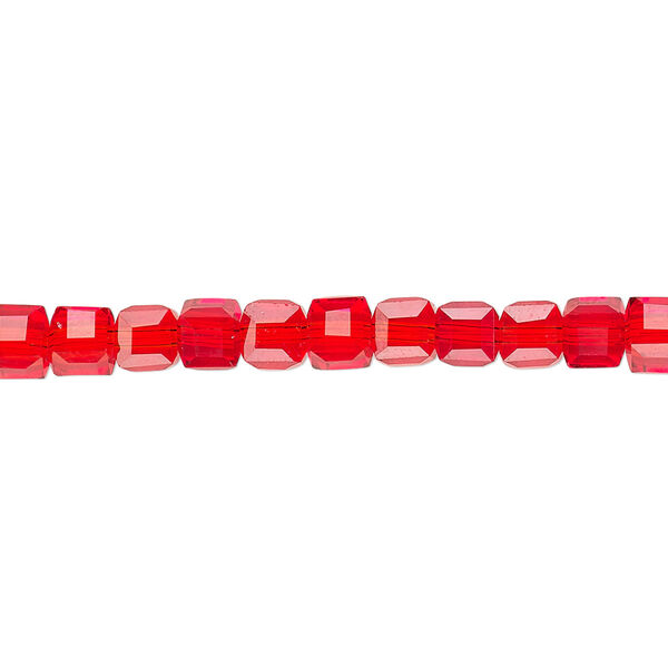 Bead 1pk 18 facets transparent red, Celestial Crystal® 4mm cube 15.5-16 inch image number 0