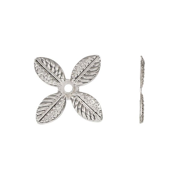 Component, antique silver-finished steel, 22mm single-sided leaves. Sold per pkg of 20. image number 0