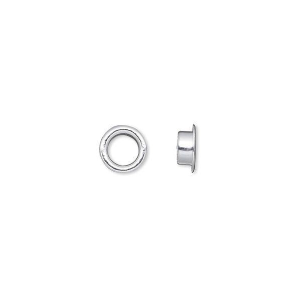 Grommet, glue-in, silver-plated brass, 7mm round, 4.5mm inside diameter. Sold per pkg of 500. image number 0