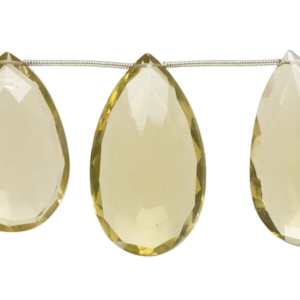 Lemon quartz 1pkg9, hand-cut top-drilled faceted puffed teardrop bead 28x18mm-37x22mm image number 0
