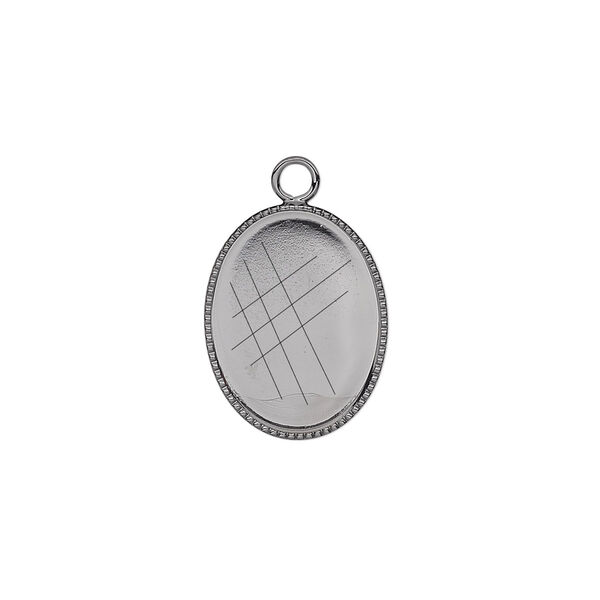 Drop, gunmetal-plated brass, 17x13mm oval with beaded edge and 16x12mm oval bezel setting. Sold per pkg of 6. image number 0