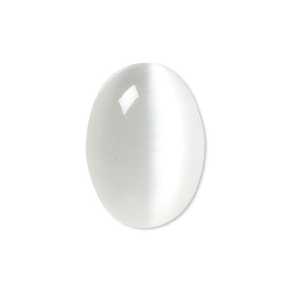 Cabochon, cat's eye glass (fiber optic glass), white, 25x18mm calibrated oval, quality grade. Sold per pkg of 4. image number 0