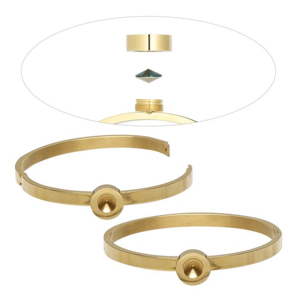 Bracelet, Almost Instant Jewelry®, hinged bangle, gold-finished stainless steel, 6mm wide with SS39 rivoli bezel setting, 7-1/2 inches. Sold individually. image number 0