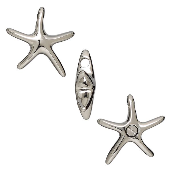 Pendant, stainless steel and silicone, black, 21mm sea star with watertight chamber. Sold individually. image number 0