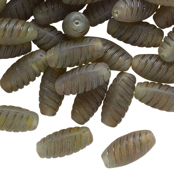 Bead, pressed glass, translucent matte grey, 16x15mm corrugated oval. Sold per 2-ounce pkg, approximately 65 beads. image number 0
