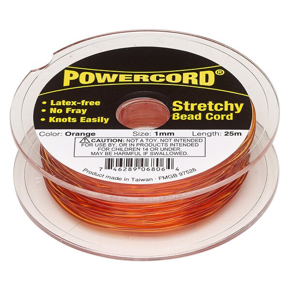 Cord, Powercord®, elastic, orange, 1mm, 14-pound test. Sold per 25-meter spool. image number 0