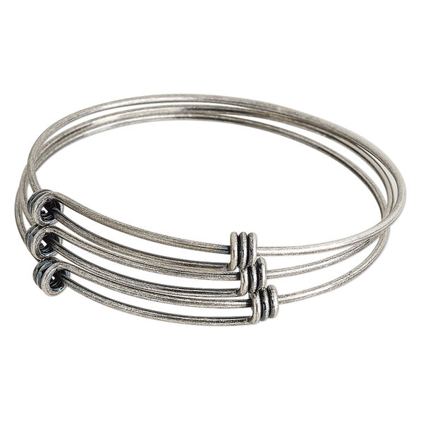 Bracelet, bangle, antique silver-finished "pewter" (zinc-based alloy), 1.5mm wide with 7mm coil, 8-1/2 inches. Sold per pkg of 3. image number 0