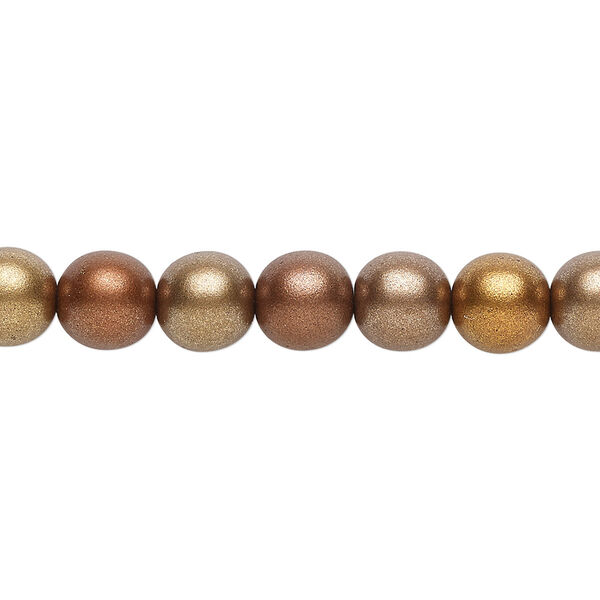 Bead, Czech glass druk, opaque satin metallic bronze tone, 8mm round. Sold per 15-1/2" to 16" strand. image number 0