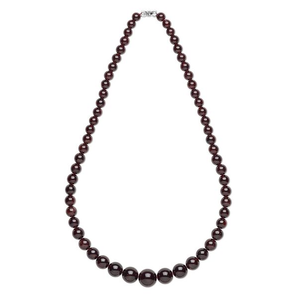 Garnet / brass 1pkg1, silver-finished round necklace 18 inch / barrel clasp / graduated 7-15mm image number 0