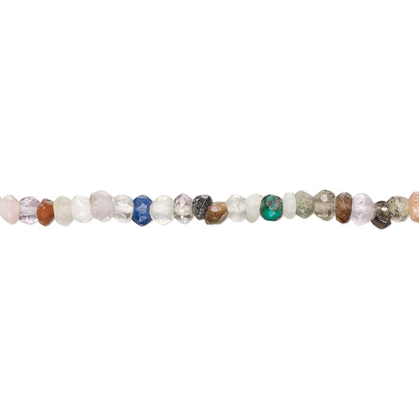 Multi-gemstone 1pkg1, hand-cut faceted rondelle bead 8 inch 3x1mm-4x3mm image number 0