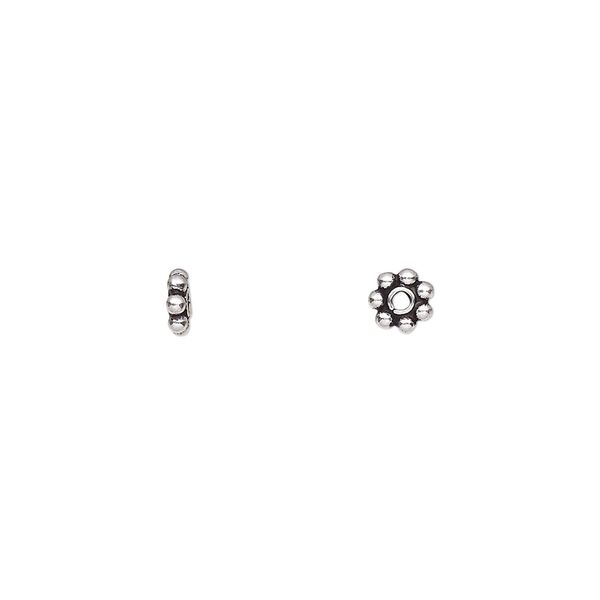 Bead, antiqued sterling silver, 5x1.5mm beaded rondelle. Sold per pkg of 60. image number 0