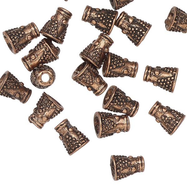 Cone, antique copper-finished "pewter" (zinc-based alloy), 8x6mm textured, 2.5mm hole. Sold per pkg of 20. image number 0