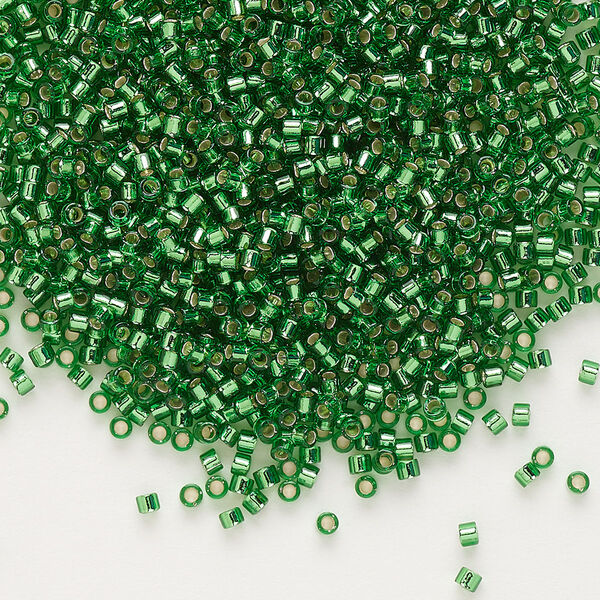 Seed bead, Delica®, glass, pkg/7.5g, #11 round, transparent silver-lined green (DB-0046). image number 0