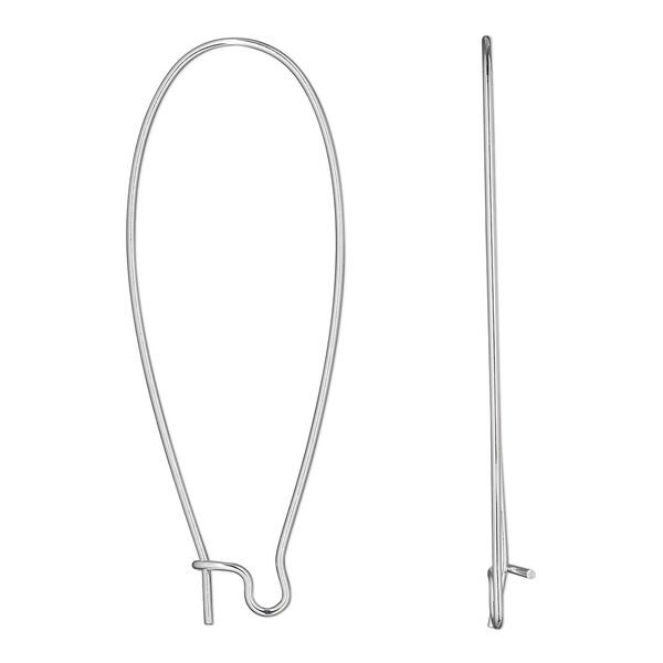 Ear wire kidney 1pkg10 silver-plated, 47mm / open loop, 21 gauge stainless steel 5 pair image number 0