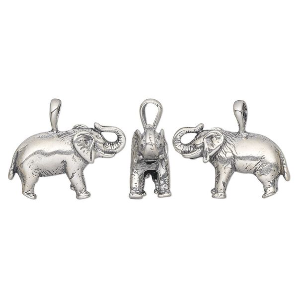 Charm, antiqued sterling silver, 22x13mm 3D hollow elephant. Sold individually. image number 0