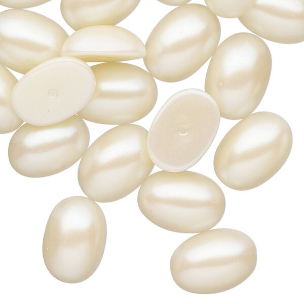 Cabochon, vintage Japanese acrylic pearl, light peach, 14x10mm half-drilled non-calibrated oval. Sold per pkg of 24. image number 0