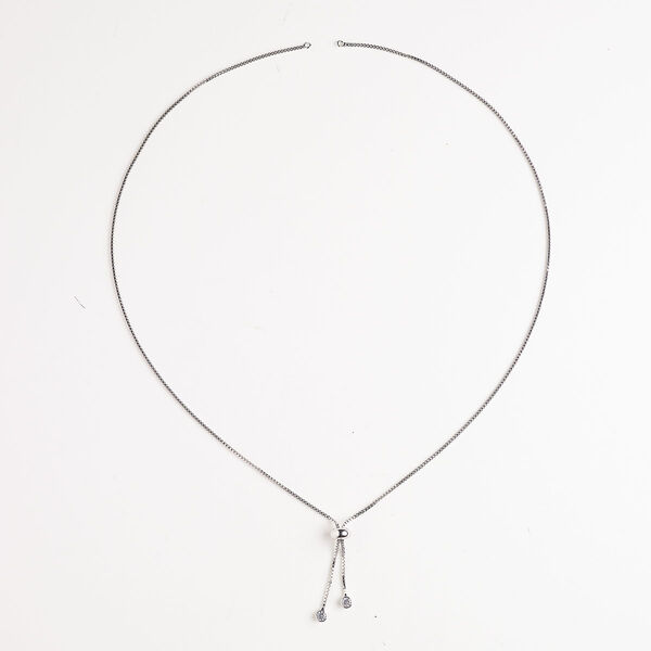 Necklace component, brass / glass / silicone, pkg/16 inches with adjustable slider, 1.3mm box, antique silver finish and clear. image number 0