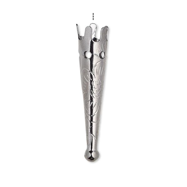 Bolo tip, gunmetal-plated steel, 33x7mm with flower design. Sold per pkg of 10. image number 0
