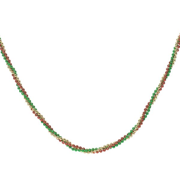 Chain, brass, gold / green / red, 1.5mm ball, 18 inches with ball chain connector. Sold per pkg of 3. image number 0