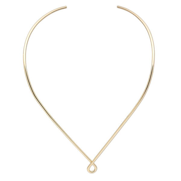 Neckwire, gold-plated brass, 2mm round with smooth teardrop, 15 inches. Sold individually. image number 0