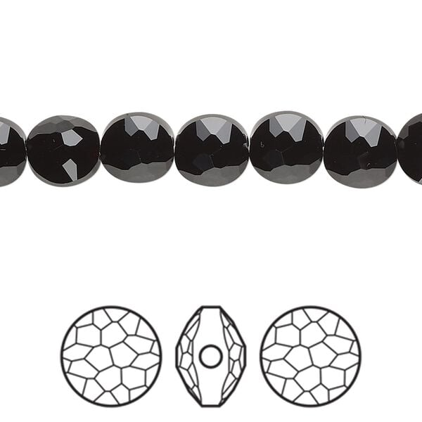Bead 4pk jet, Crystal Passions® 8mm puffed round 5034 image number 0