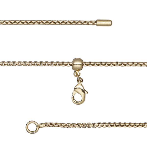 Chain, silicone and gold-finished brass, 1.4mm square rolo, adjustable from 16 to 23-1/2 inches with lobster claw clasp and adjustable slider bead. Sold individually. image number 0