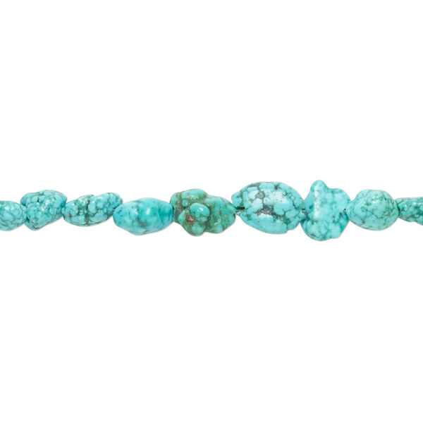 Bead, turquoise (dyed / stabilized), blue, small pebble, Mohs hardness 5 to 6. Sold per 15 to 16-inch strand. image number 0
