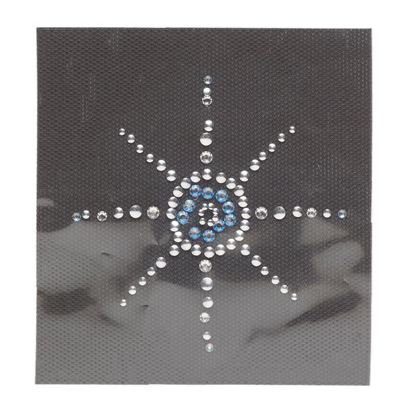 Transfer, crystal / aluminum / adhesive, pkg/1, 3.5-inch iron-on sun, silver / clear / blue AB. image number 0