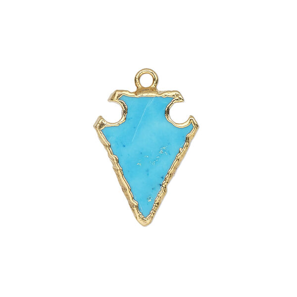 Magnesite / sterling silver 1pkg1, electroplated gold-finished hand-cut arrowhead drop 20x15mm image number 0
