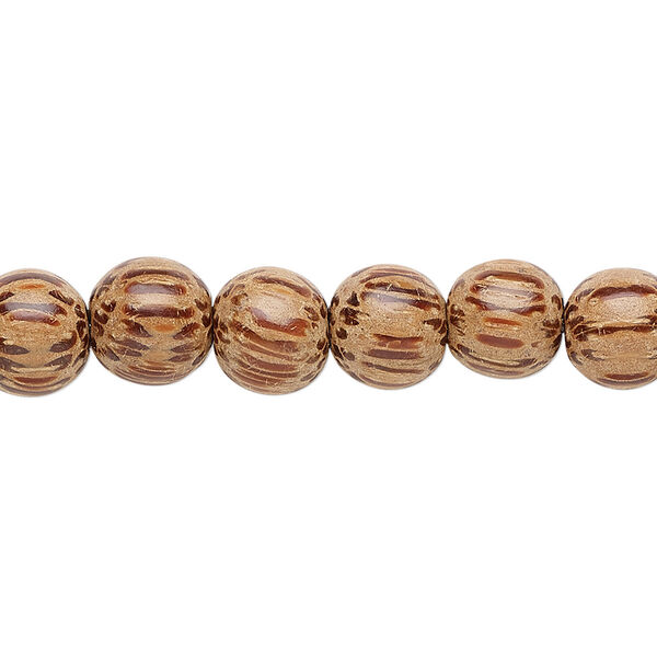 Bead, coconut palm wood (waxed), 7-8mm hand-cut round. Sold per 15-1/2" to 16" strand. image number 0