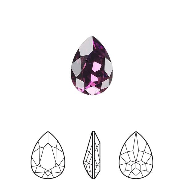 Fancy stone 12pk amethyst foil back, Crystal Passions® 14x10mm pear 4320 image number 0
