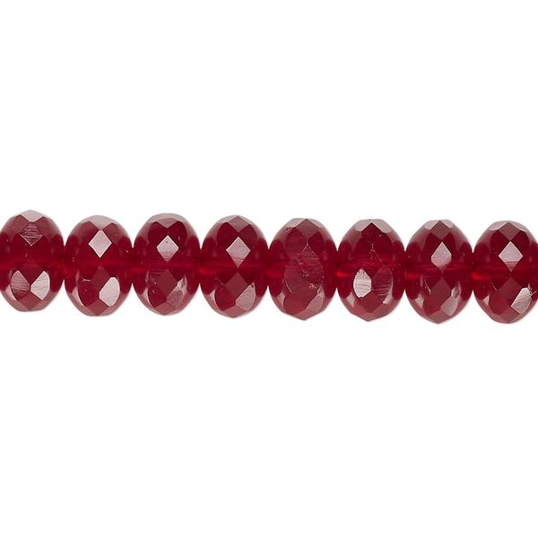 Bead, Czech fire-polished glass, translucent garnet red, 9x5mm faceted rondelle. Sold per 15-1/2" to 16" strand. image number 0