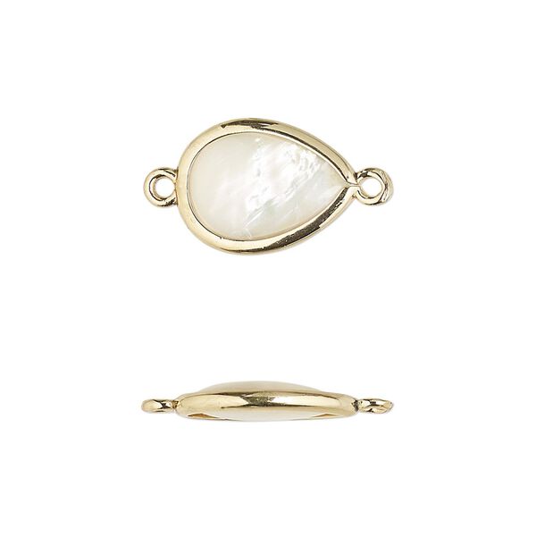 Link, mother-of-pearl shell and gold-finished brass (assembled), 14.5x10.5mm-15.5x11.5mm double-sided teardrop. Sold per pkg of 4. image number 0