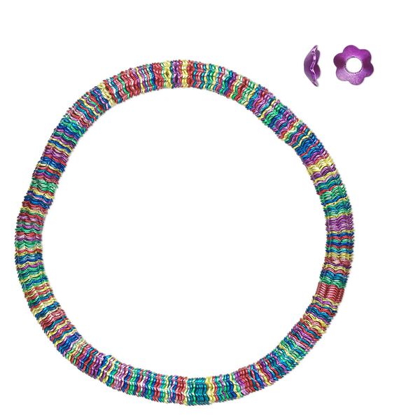 Bead cap, painted steel, jewel tones, 5x2mm flower, fits 6-8mm bead. Sold per 6-1/2 inch strand, approximately 300 bead caps. image number 0