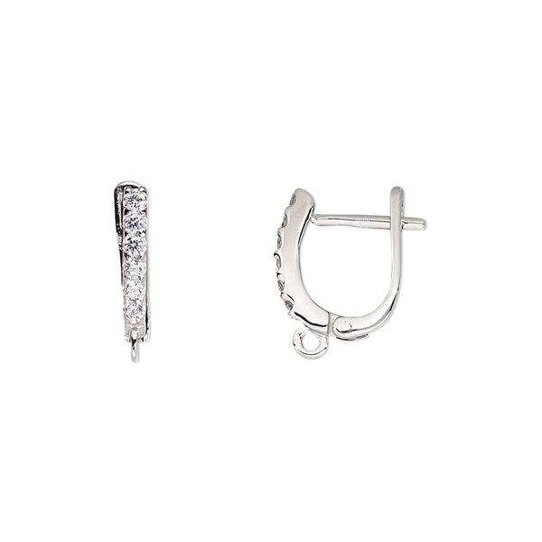 Earring 1pkg2 sterling silver / cubic zirconia, 11mm oval / latch-back / open loop, clear 1 pair image number 0