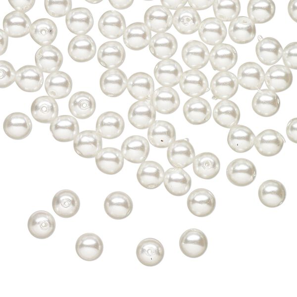 Bead druk Czech pearl-coated glass 100pk 4mm round, opaque white image number 0