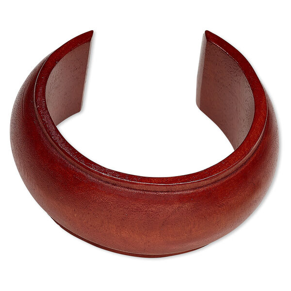 Bracelet, cuff, wood (dyed / waxed), rust brown, 35mm wide hand-carved domed band, 7-1/2 inches. Sold individually. image number 0