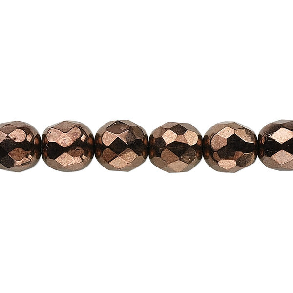 Bead, Czech fire-polished glass, opaque bronze, 8mm faceted round. Sold per 15-1/2" to 16" strand, approximately 50 beads. image number 0